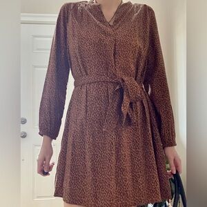 GAP Brown Animal Print Long Sleeve Dress